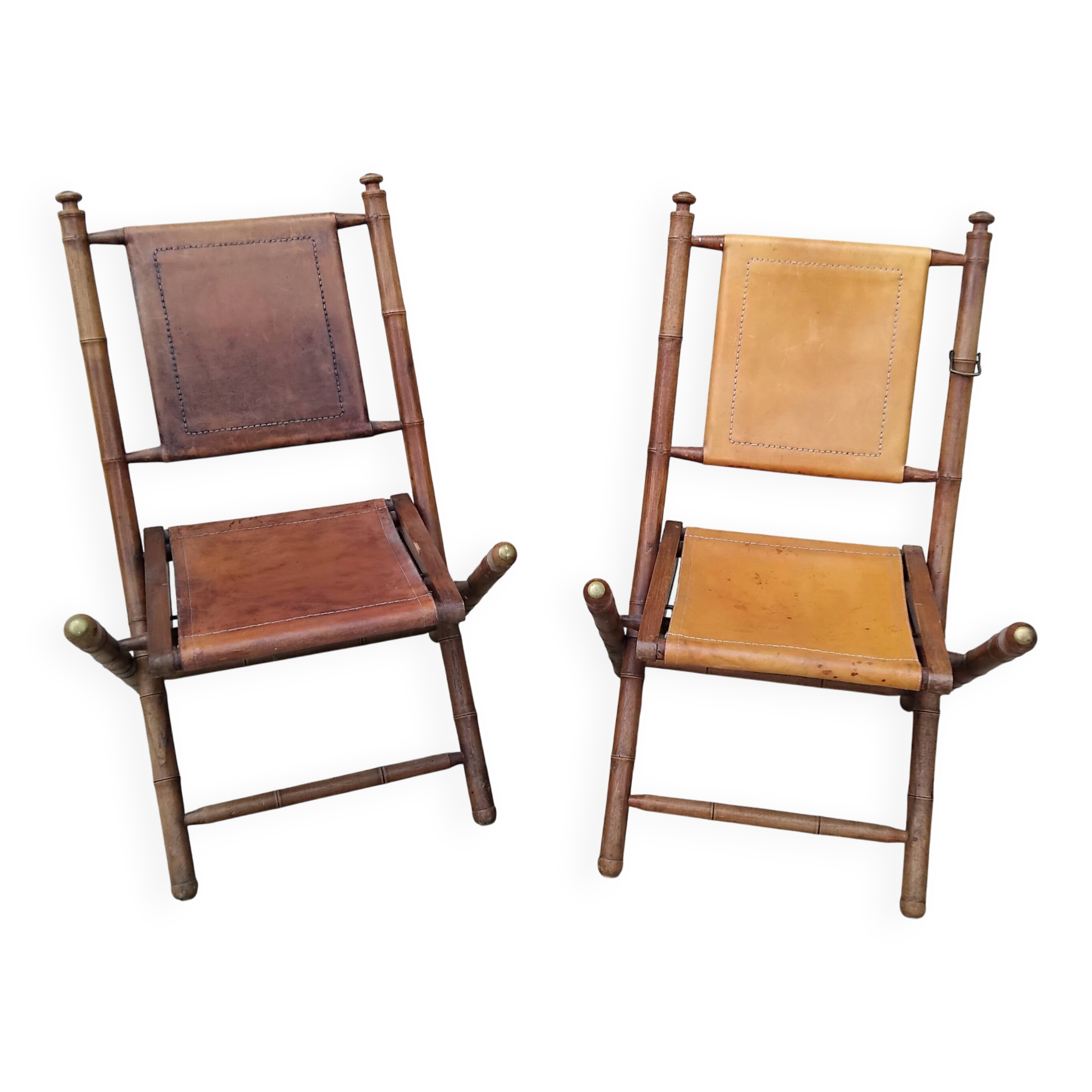 Vintage leather folding safari chairs