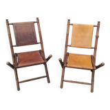 Vintage leather folding safari chairs