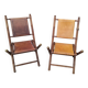 Paire de chaises safari pliante vintage cuir