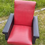 Pair of vintage 60s armchairs – Red and black faux leather