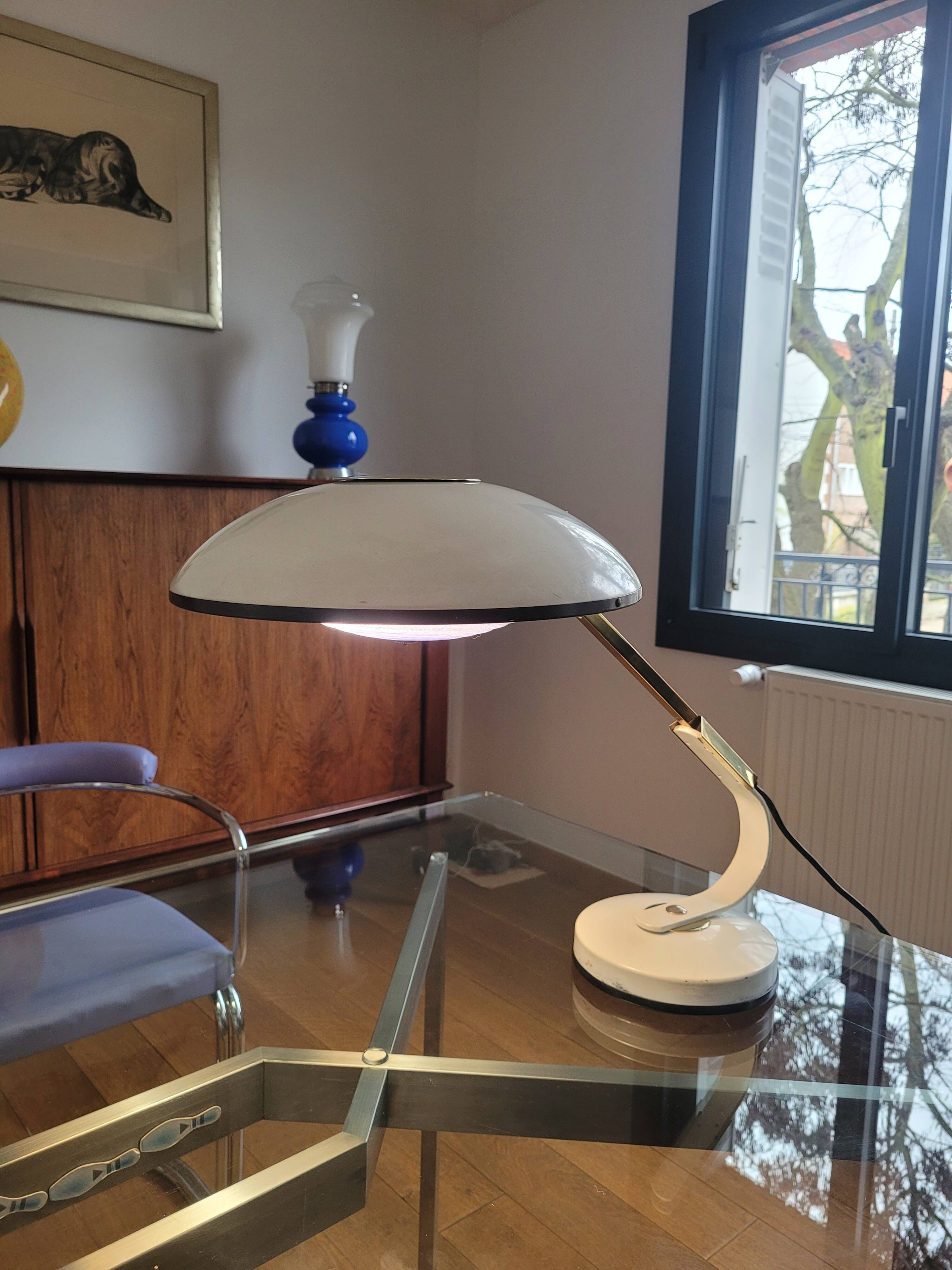 Lampe Ferdinand Solere avec son réflecteur bleu, années 50