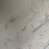 Tableau signé aquarelle monochrome bleue étude de la statue  « le baiser de Rodin »