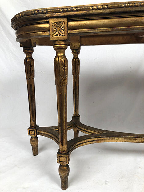 Louis XVI style piano bench, dark gilded cane wood