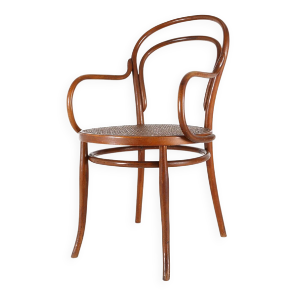 Fauteuil vintage en bois courbé et cannage, France ca. 1950