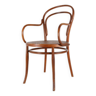 Fauteuil vintage en bois courbé et cannage, France ca. 1950