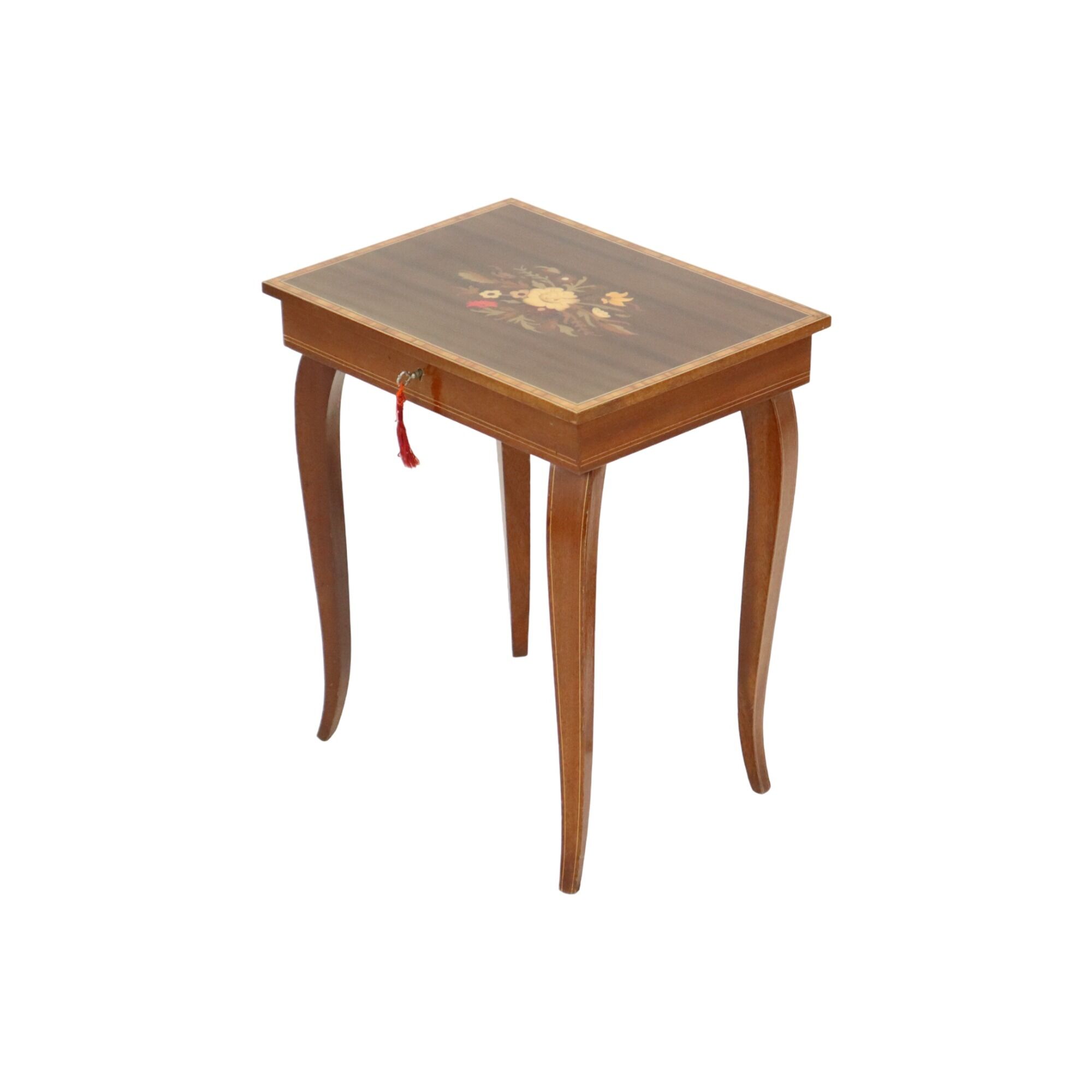 Reuge music box table with key inlaid wood made in italy 43cm