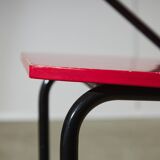 Red Plywood and Curved Metal Frame Chair