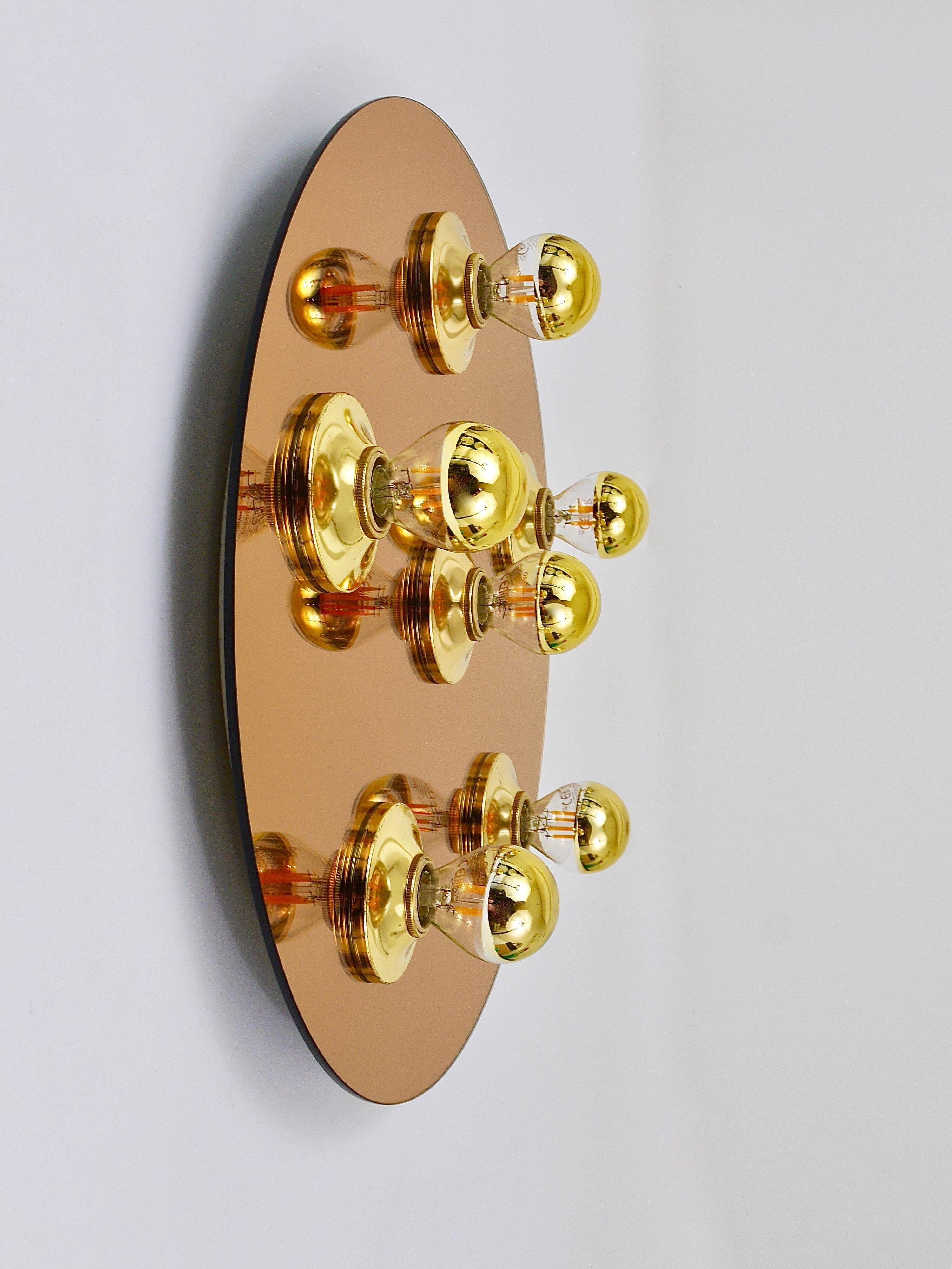 Fontana Arte Style Mirror in Gilded Bronze Glass Ceiling Light or Wall Sconce, Italy, 1970s