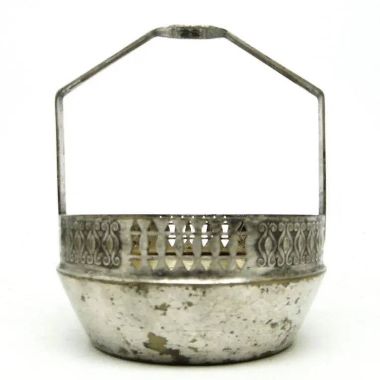 Bol à sucre en forme de panier Art Nouveau, en laiton argenté, Orivit, Allemagne, début du 20e siècle.