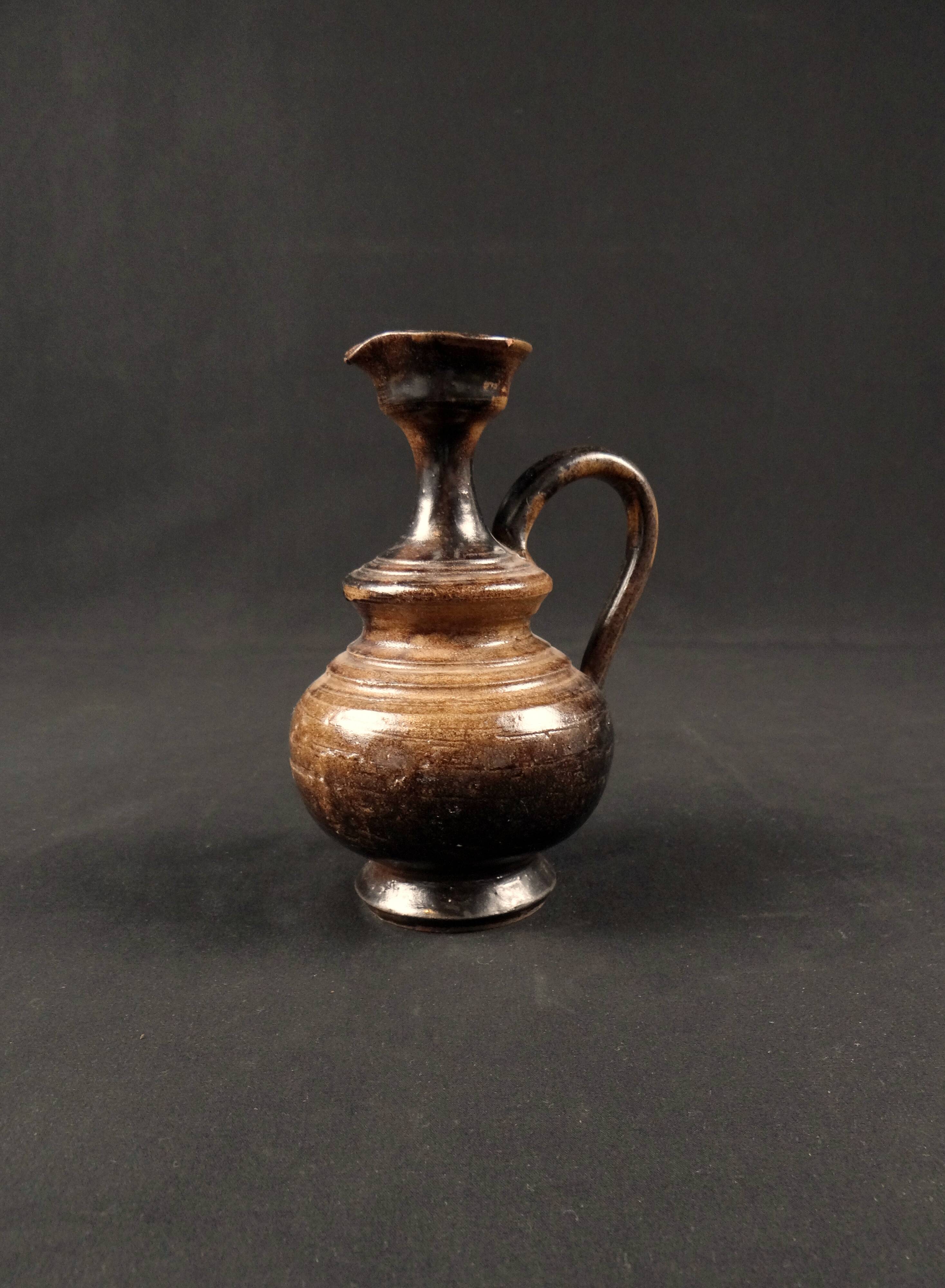 Vintage 1970s ceramic pitcher signed Jean Marais with chamotte glaze