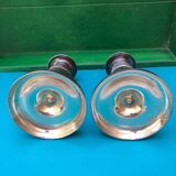 Pair of Louis XVI style candlesticks in silvered bronze