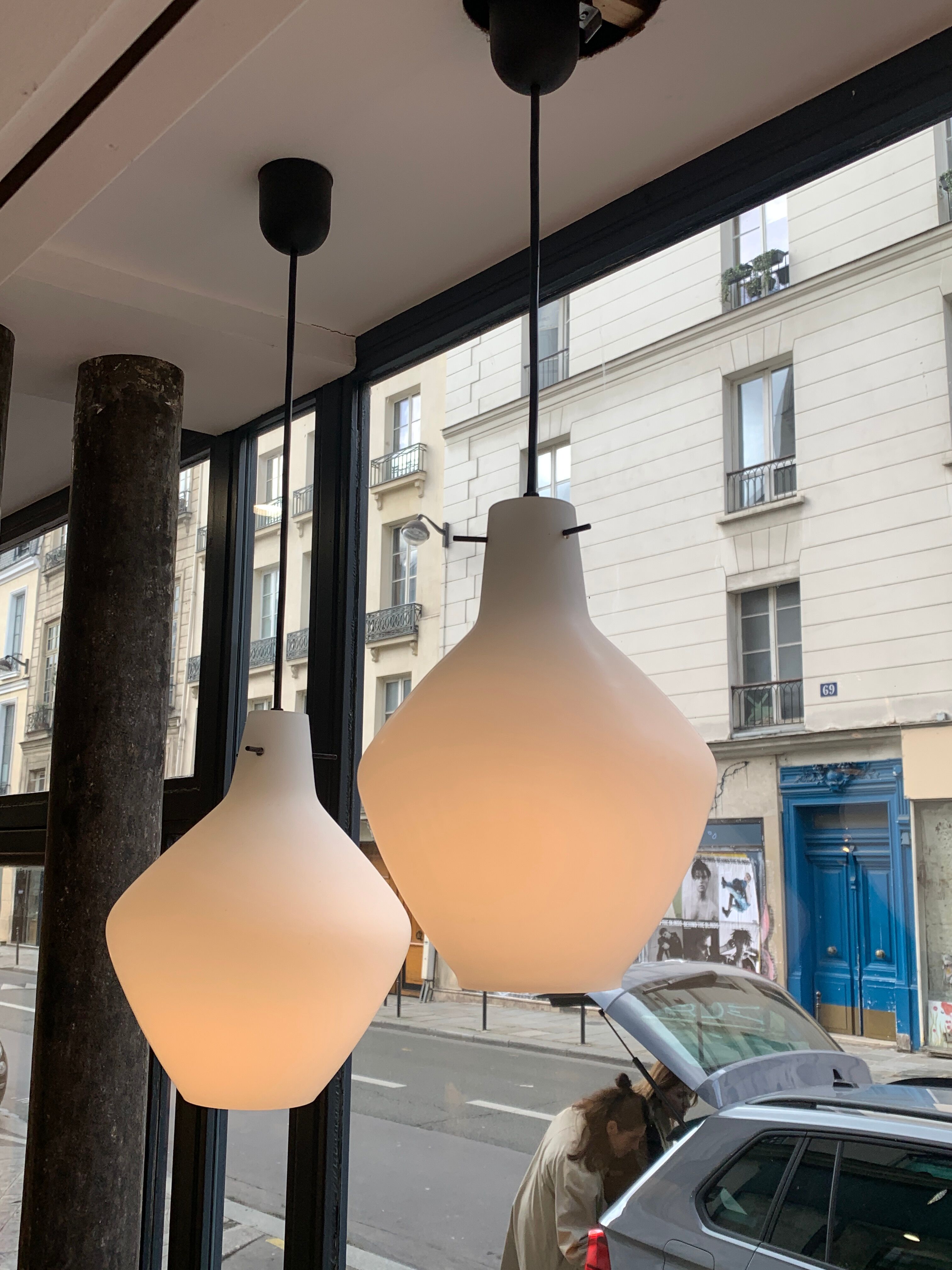 Pair of scandinavian opaline pendant lamps  1950