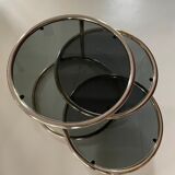 Milo Baughman vintage round coffee table with chrome swivel tops and smoked glass