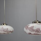 Paire de suspensions tchèques des années 1970, en verre soufflé et chrome, recâblées, reconditionnées