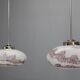 1970s Czech mid-century pendant lights, blown glass and chrome, rewired, pair