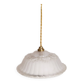 Suspension lustre , luminaire vintage en verre givré