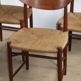 Set of 4 Scandinavian chairs by Peter Hvidt – teak & cord – 1960s