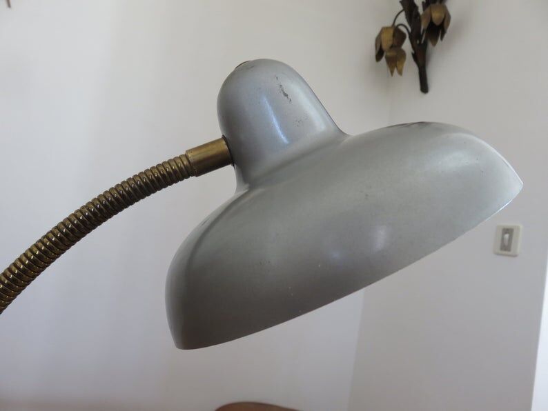 Silver grey metal lamp 50 60s