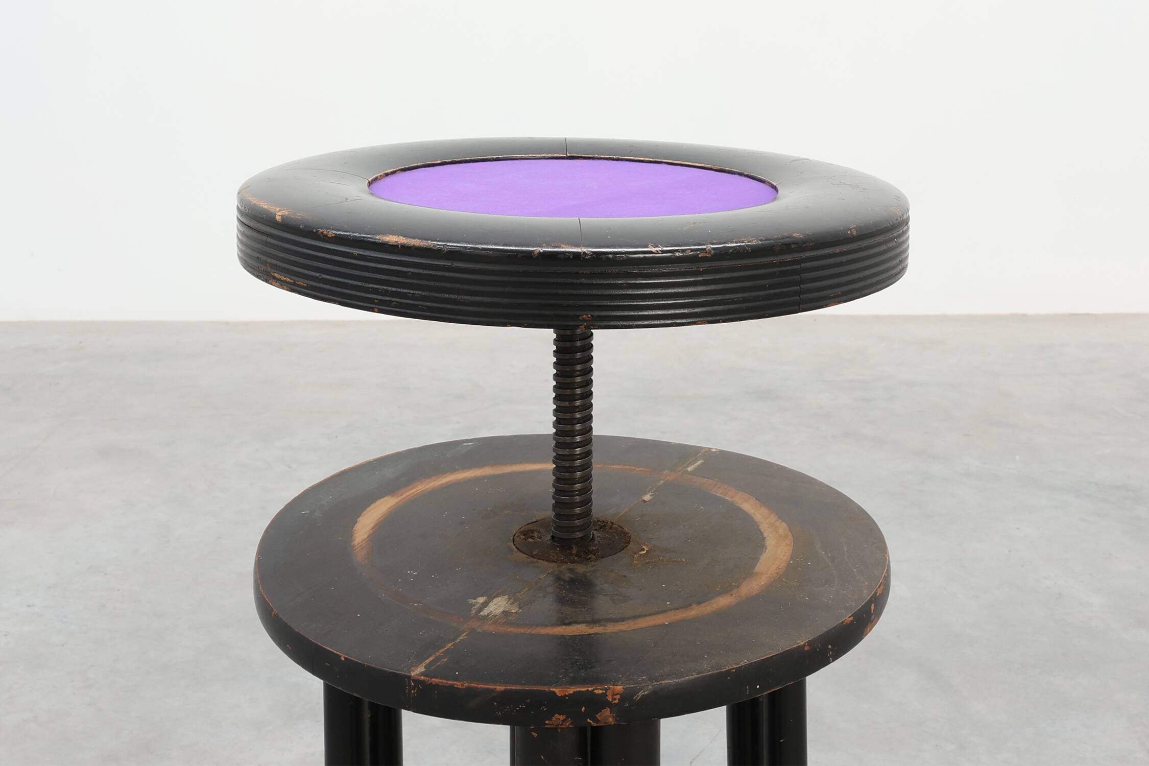 Black and purple adjustable velvet art deco piano stool, Belgium ca. 1910