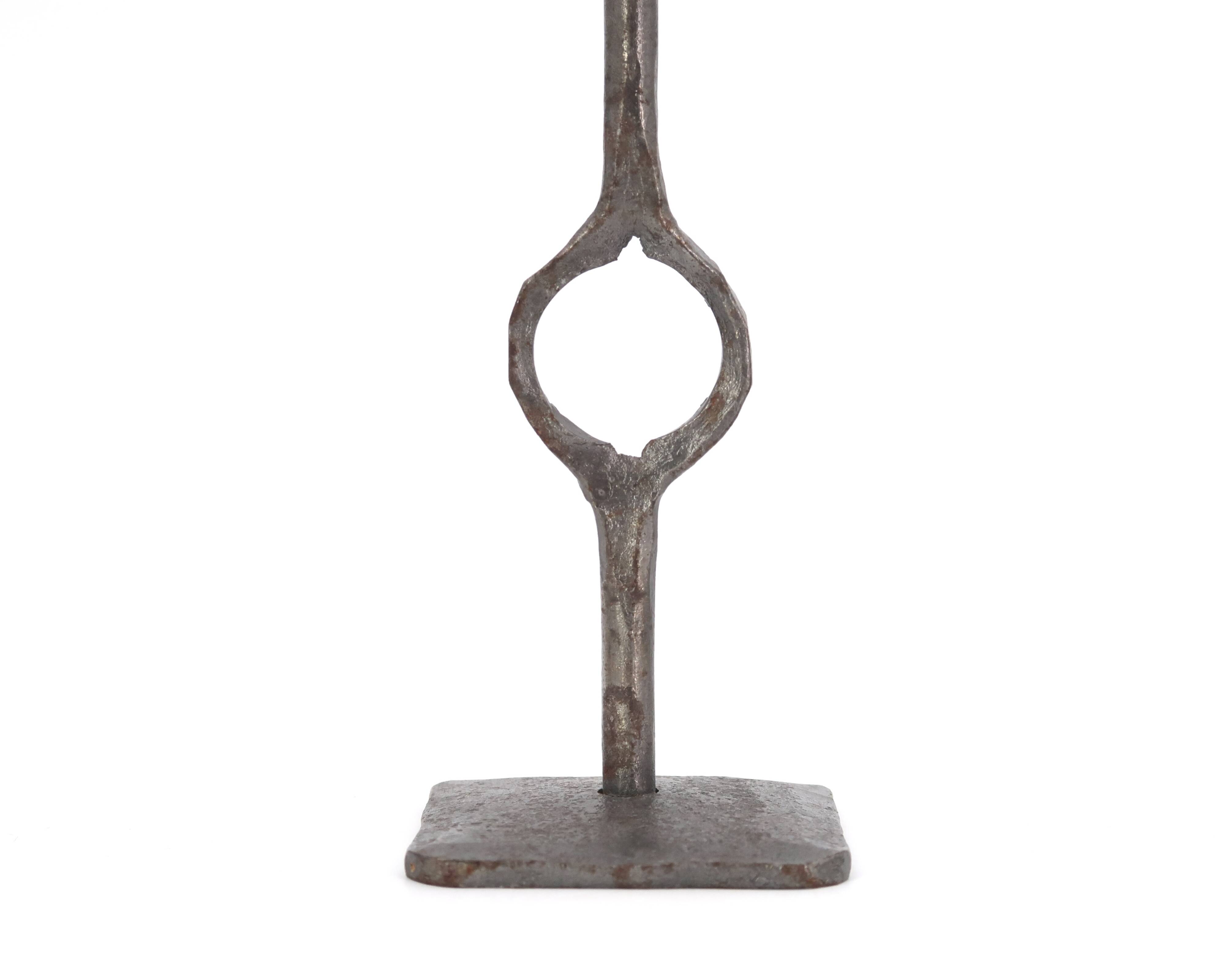 Modernist steel candle holder signed Robert J, 1970s