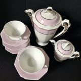 Limoges art deco coffee service signed 'uc' white and pink