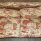 Antique Howard & Sons canapé, Aesthetic Movement, claw and ball feet, chinoiserie fabric.