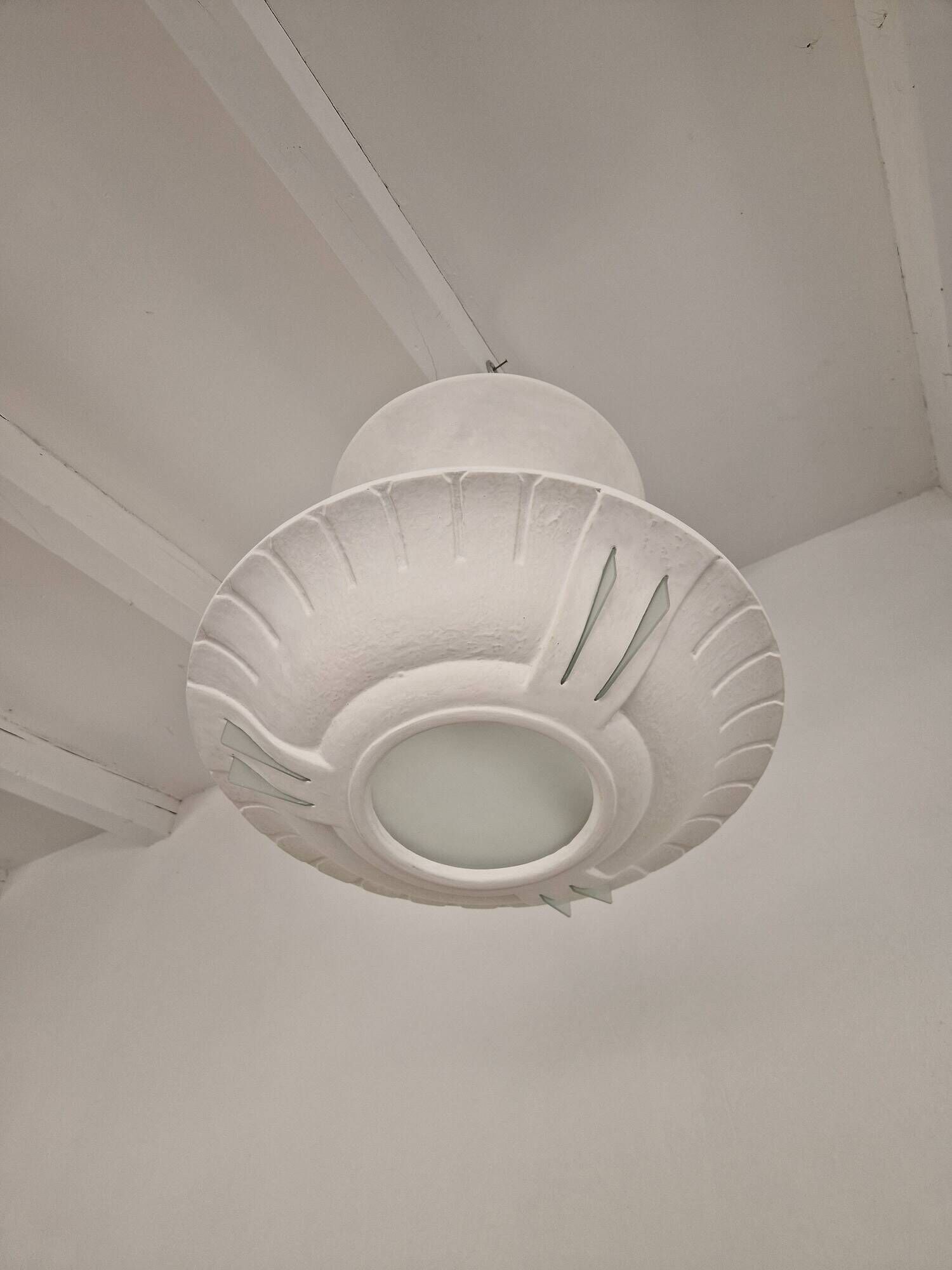 Plaster and frosted glass chandelier by Maison Arlus circa 1950