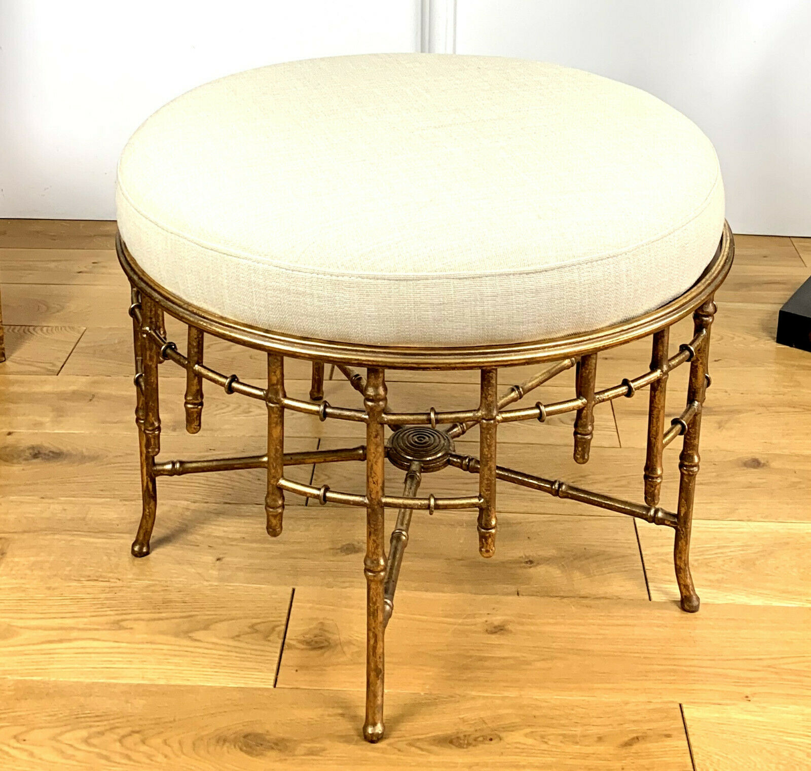 Napoleon III style ottoman in gilded metal with bamboo décor