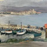 Claude Pallot (1901-1987): painting view of the port of Ilette in Antibes