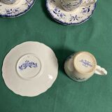 Set of 6 cups and under cups Lancaster Sarreguemines ceramic decorations flowers