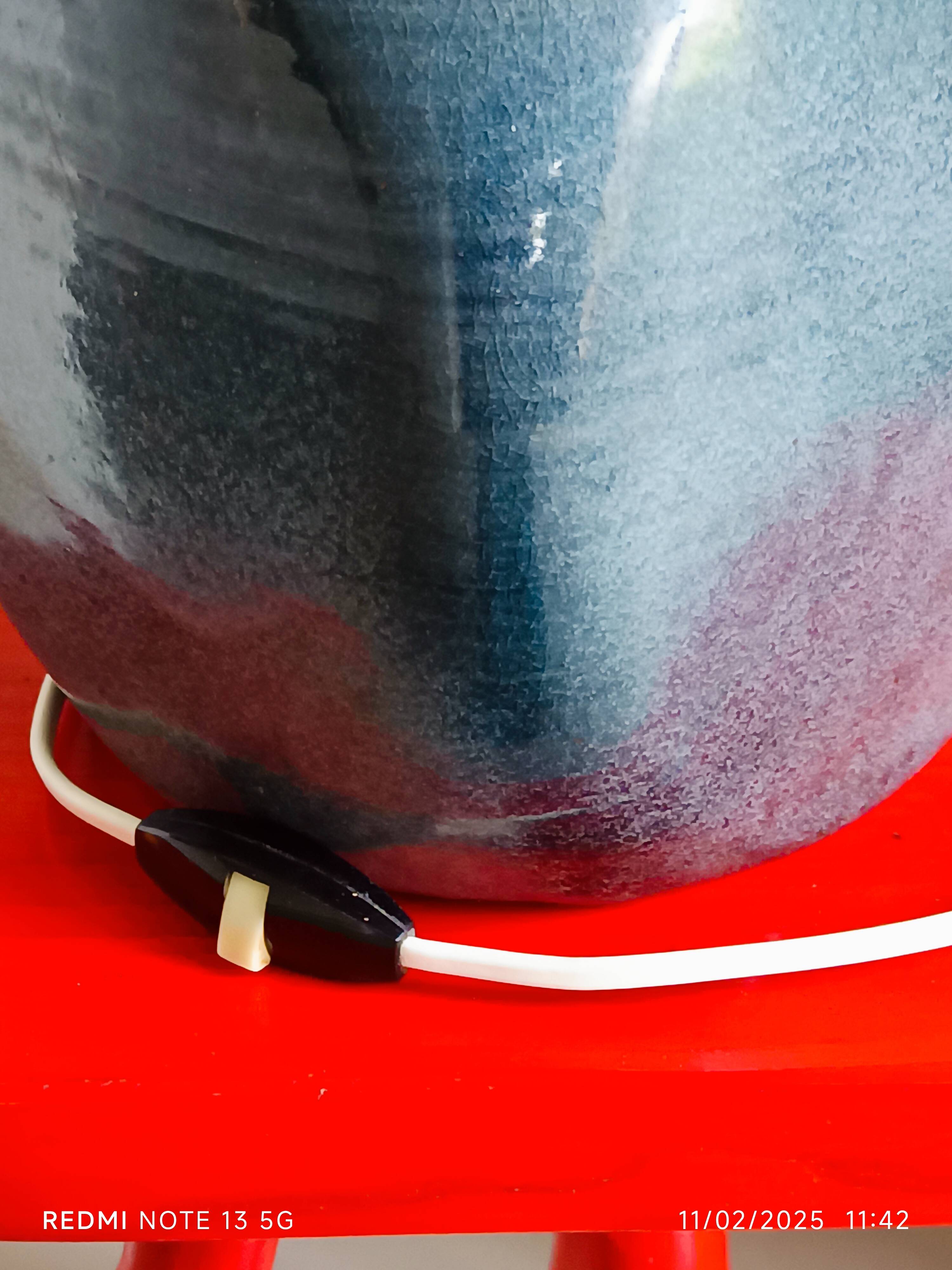 handmade lamp base glazed stoneware 70s blue