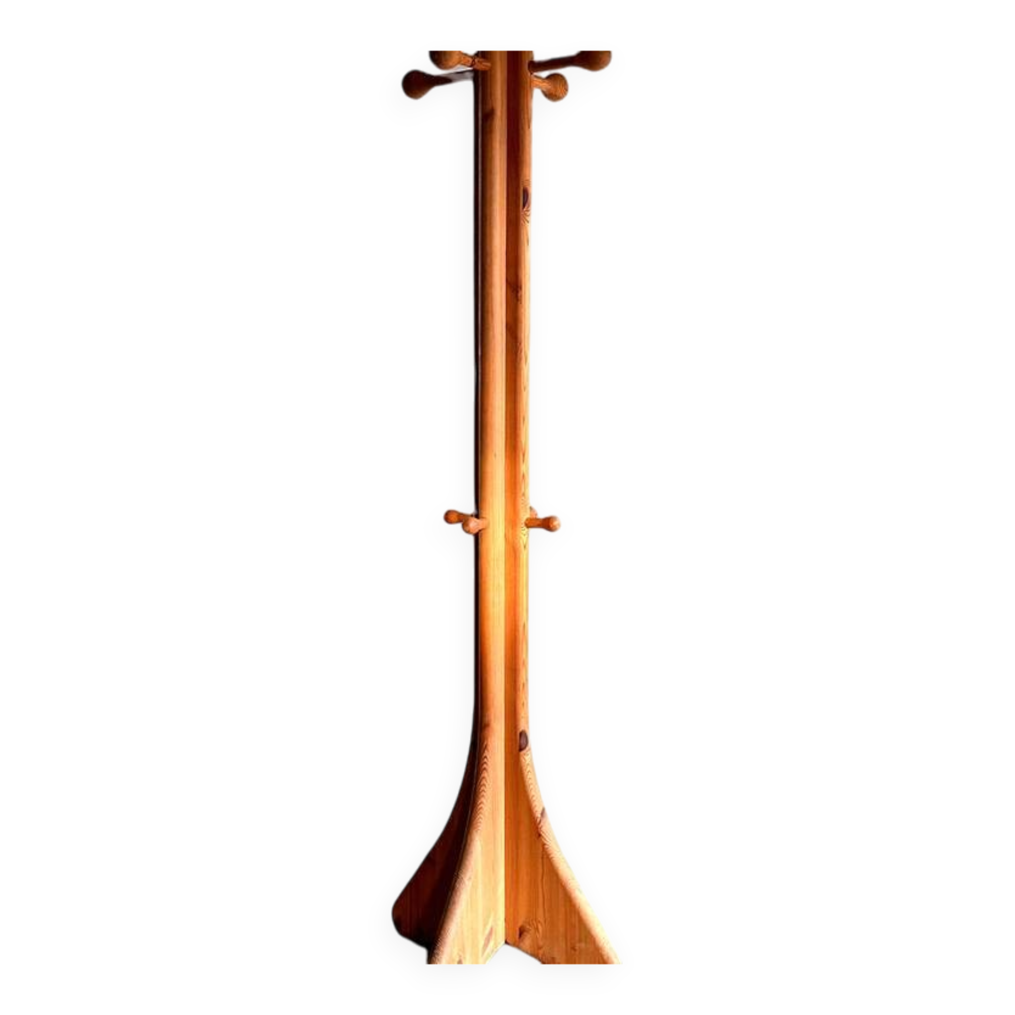 Brutalist, solid pine wood  standing coat rack