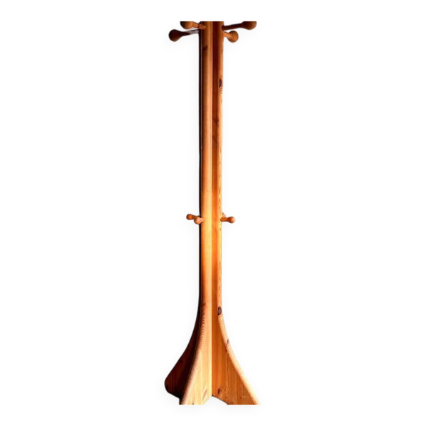 Porte-manteau debout en bois de pin massif de style brutaliste