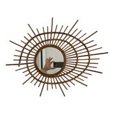 Miroir vintage 1960 soleil rotin osier ORTF spirale design - 68 x 52 cm