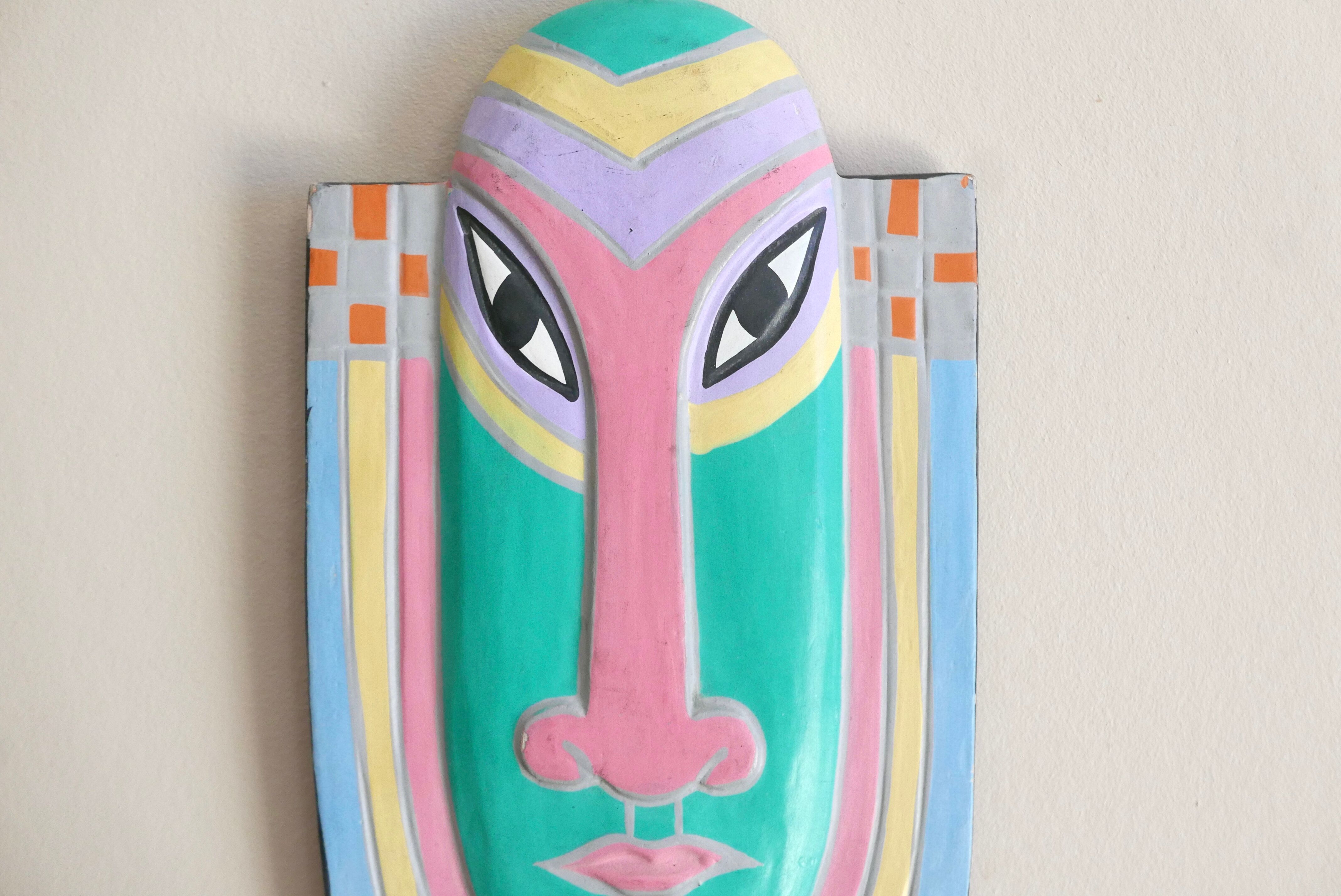 Wooden ethnic wall mask, 80s