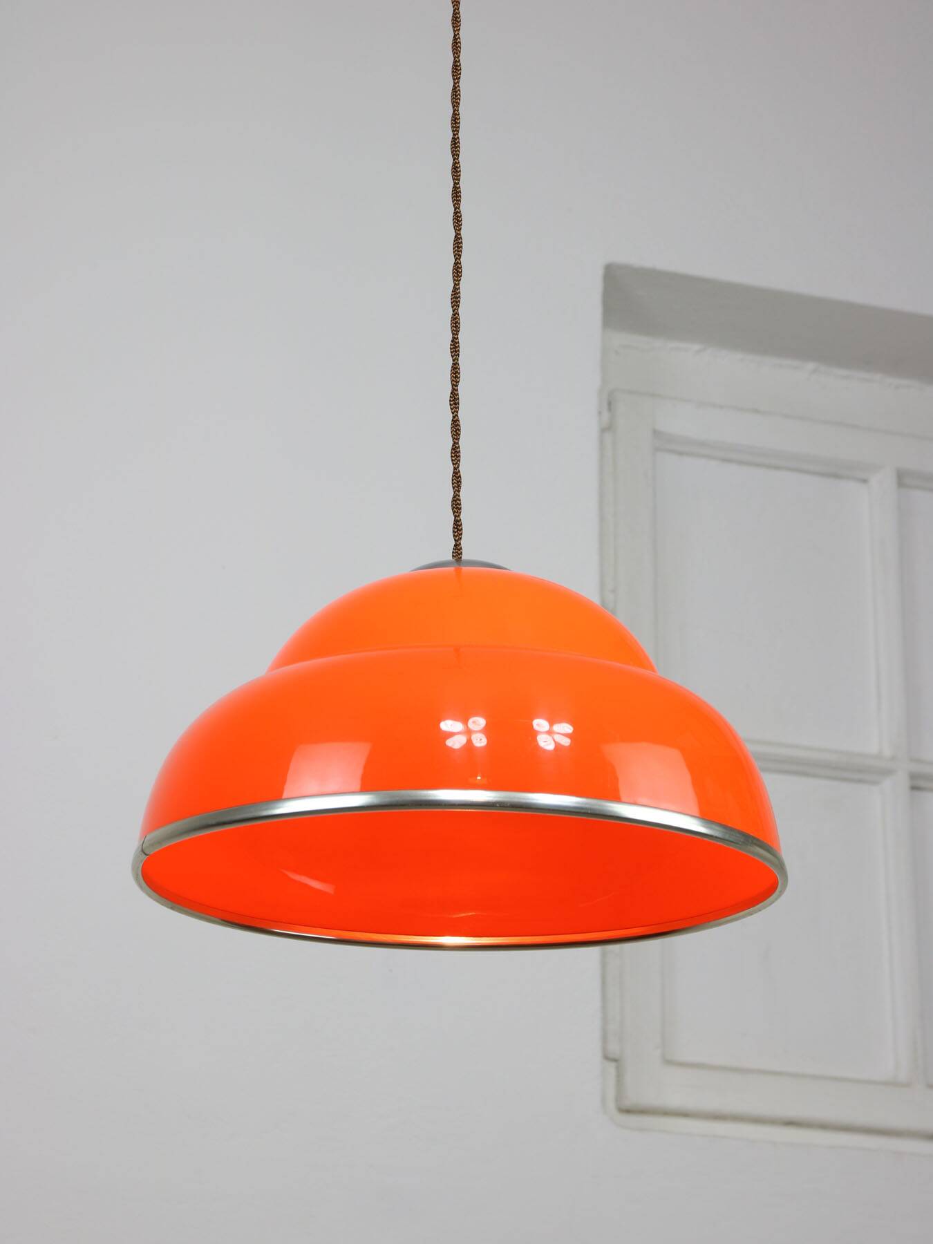 Space-age italian orange plexiglass pendant lamp