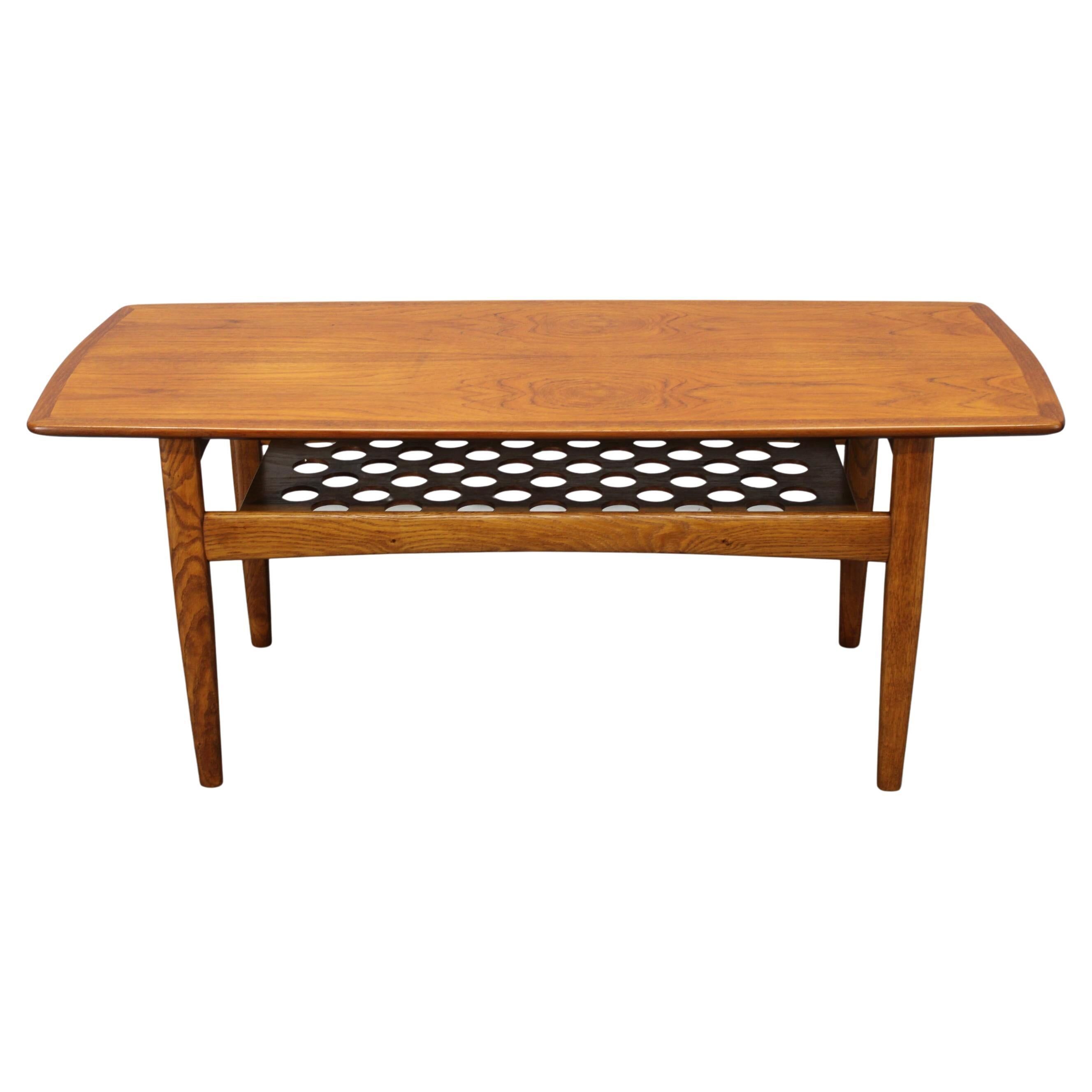 Danish midcentury coffee table with teak veneer and oak base, 1960s