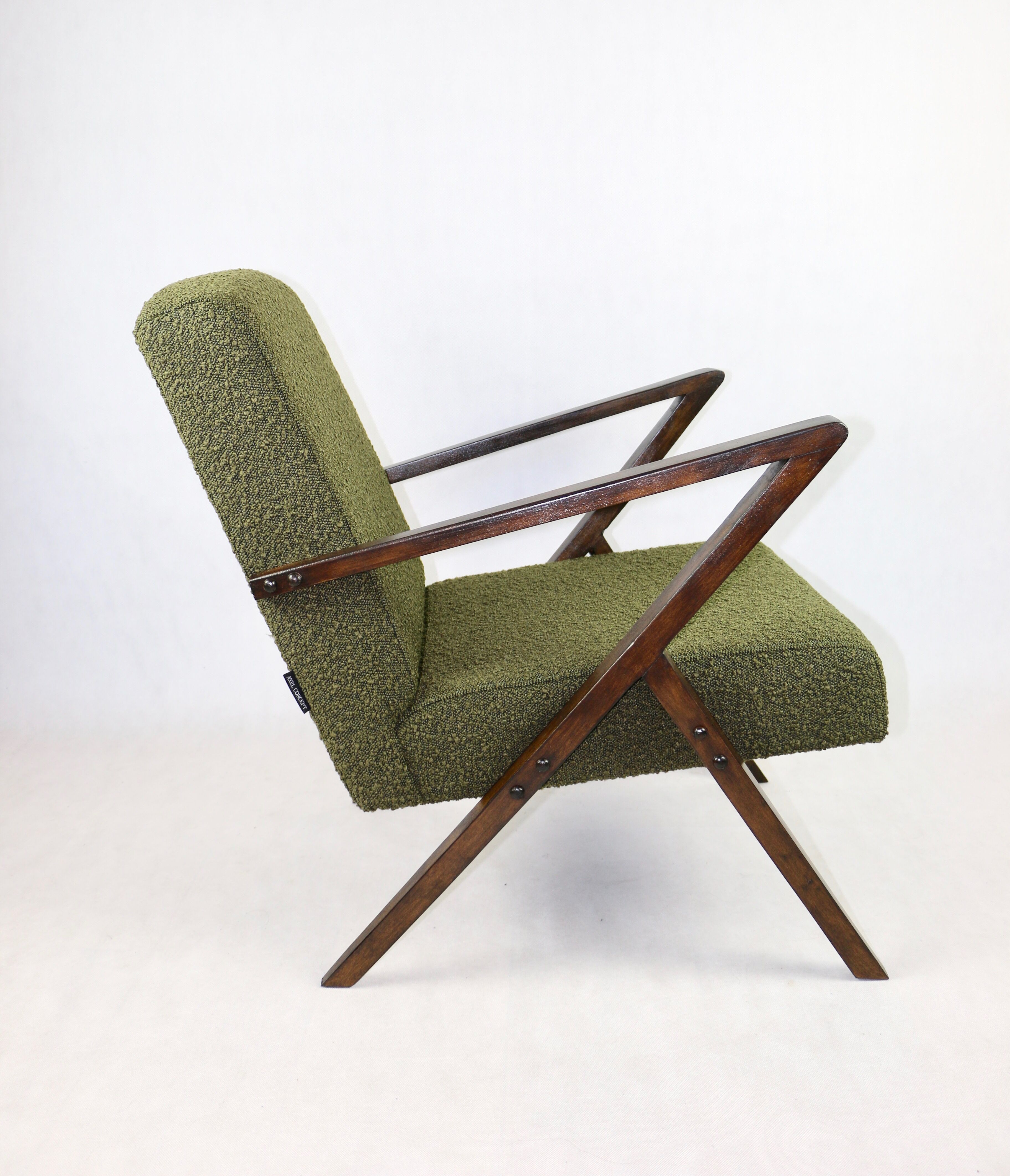 Vintage olive green boucle armchair, 1970s