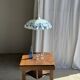 Vintage suspension in white and blue glass with wavy edge D46 H53