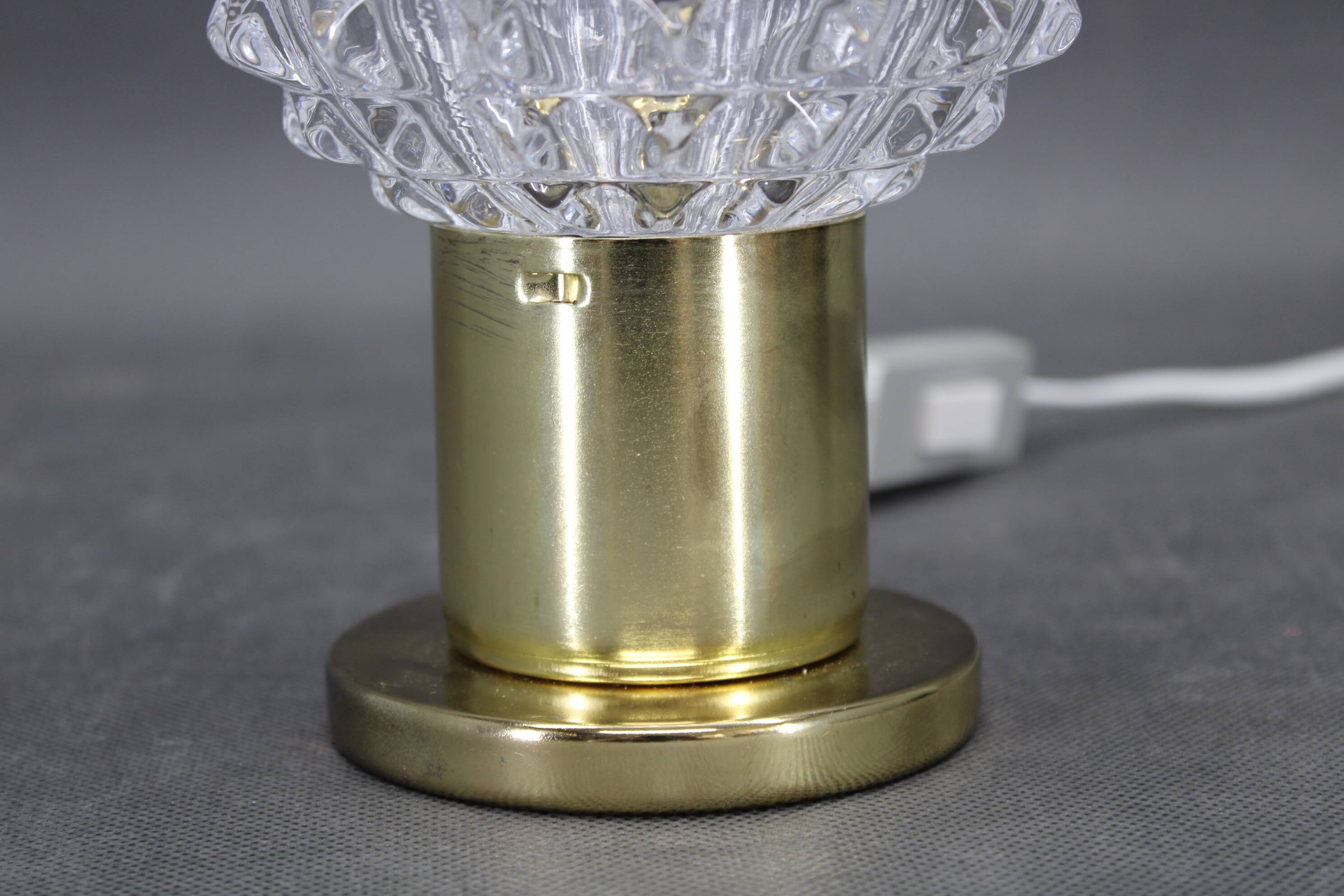 Pair of 1970s mid-century Czech table lamps with prismatic glass shades