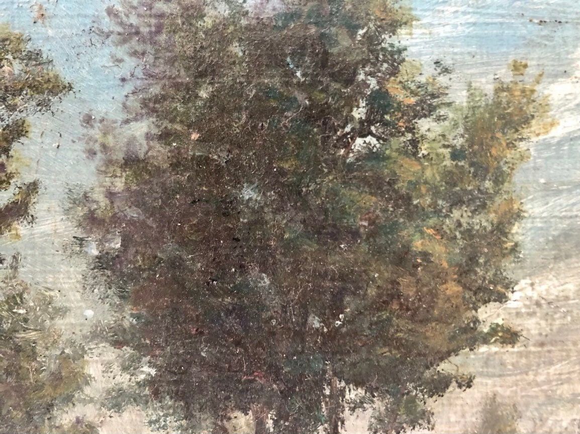 Mid 20th Century French Farmhouse Landscape Oil Painting on Board