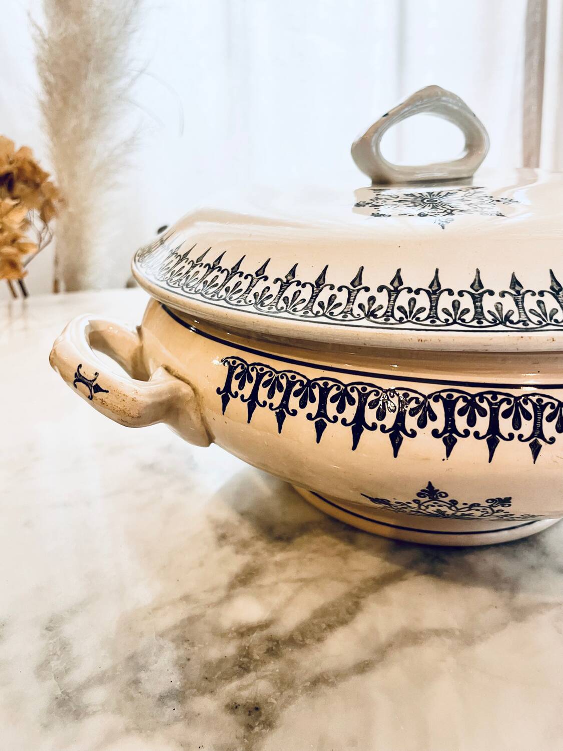 Old Saint Amand ceramic vegetable soup tureen