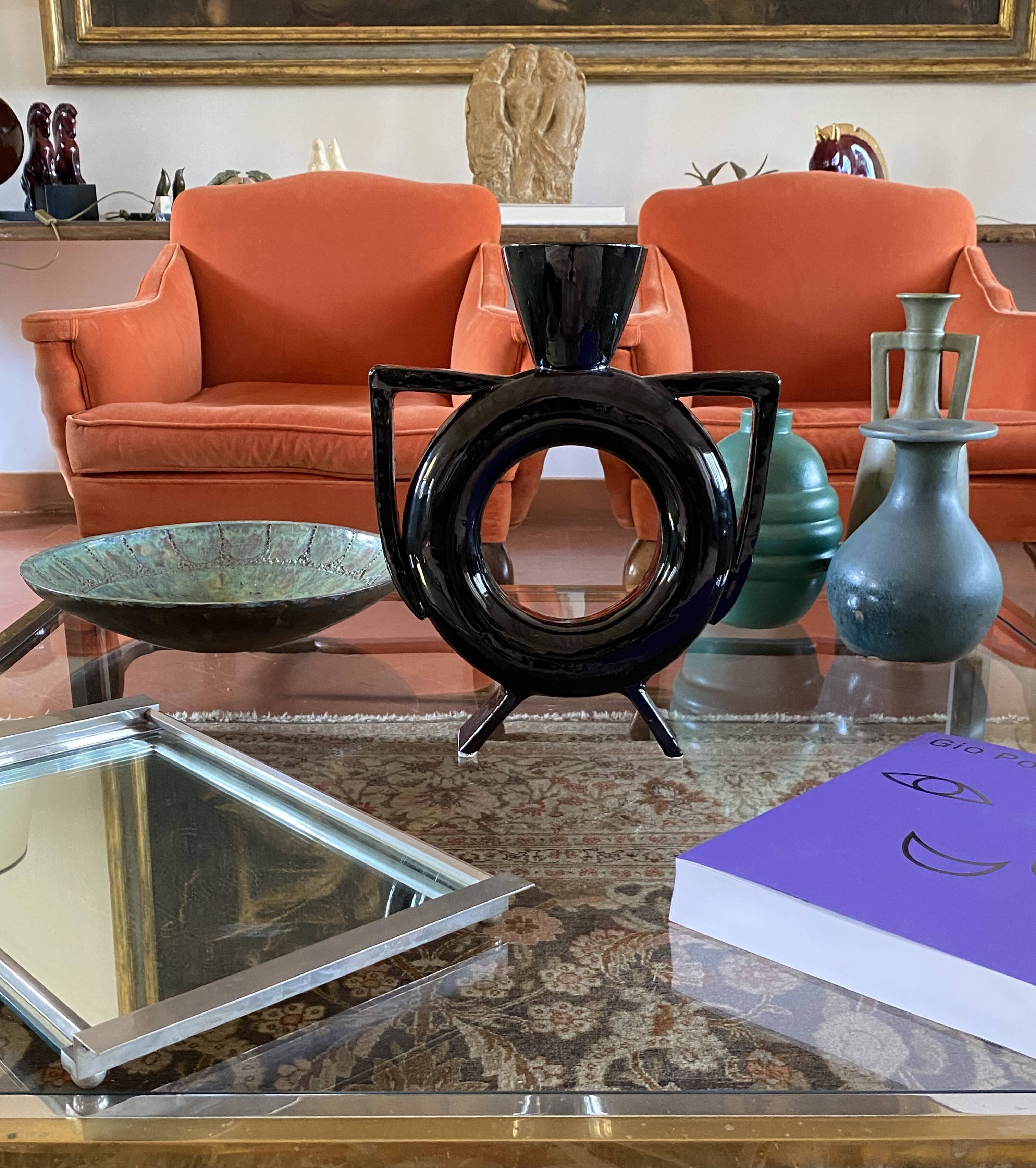 Organic modern black ceramic vase, Italy 1980s