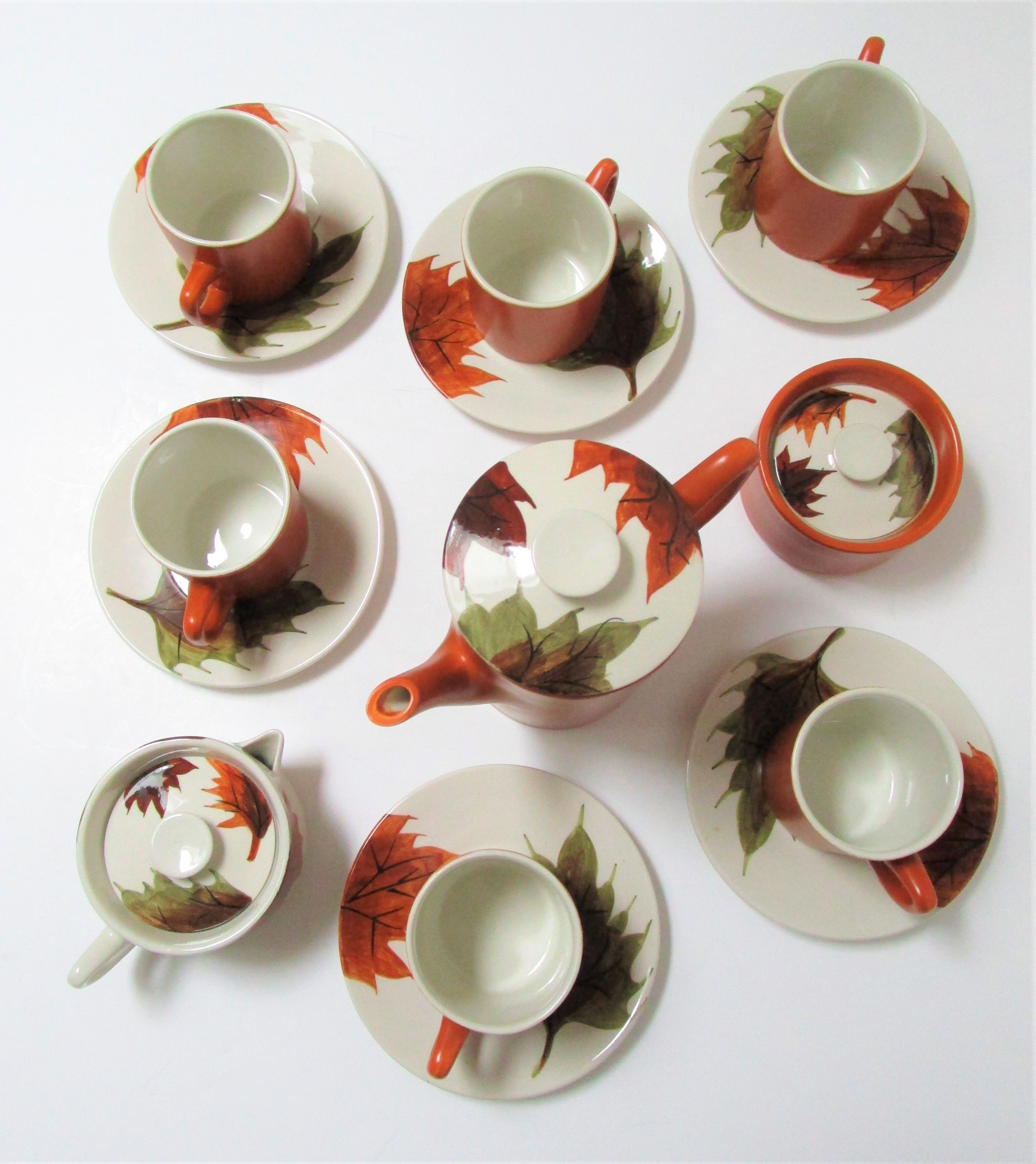 Coffee set earthenware ochre brown earth of sienna Oven King Italy vintage