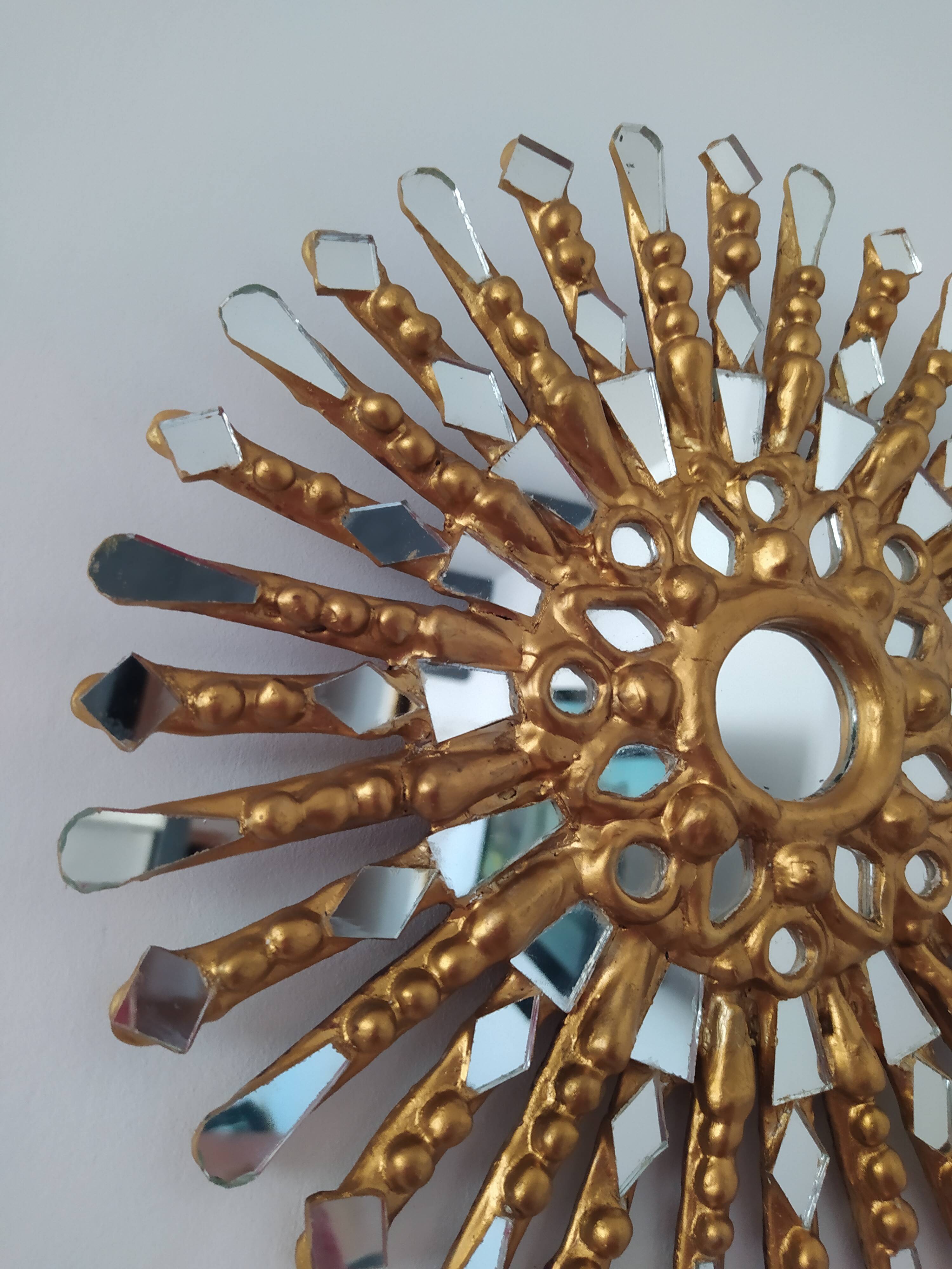 Golden wooden sun mirror 30cm
