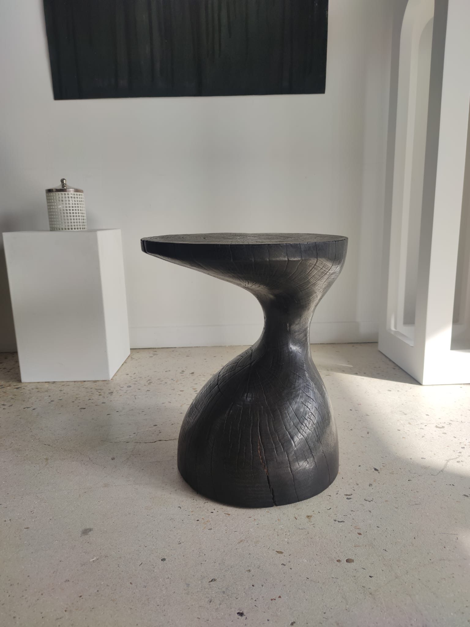 Sofa end in solid wood monoxyl organic shape black color