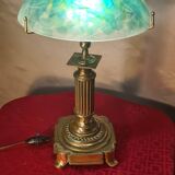 1930s bronze and brass desk lamp 39x22 superb glass lampshade elec ok