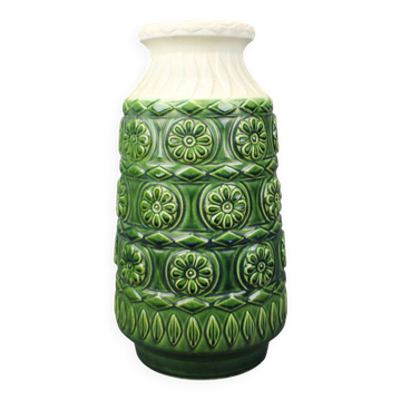 Large Mid-Century BAY Keramik Green Relief Vase, West Germany, 1970s