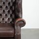 Brown cowhide leather Chesterfield wingback armchair in English style