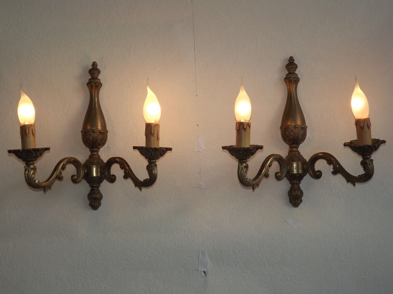 Pair of French vintage bronze traditional  art nouveau double wall lights